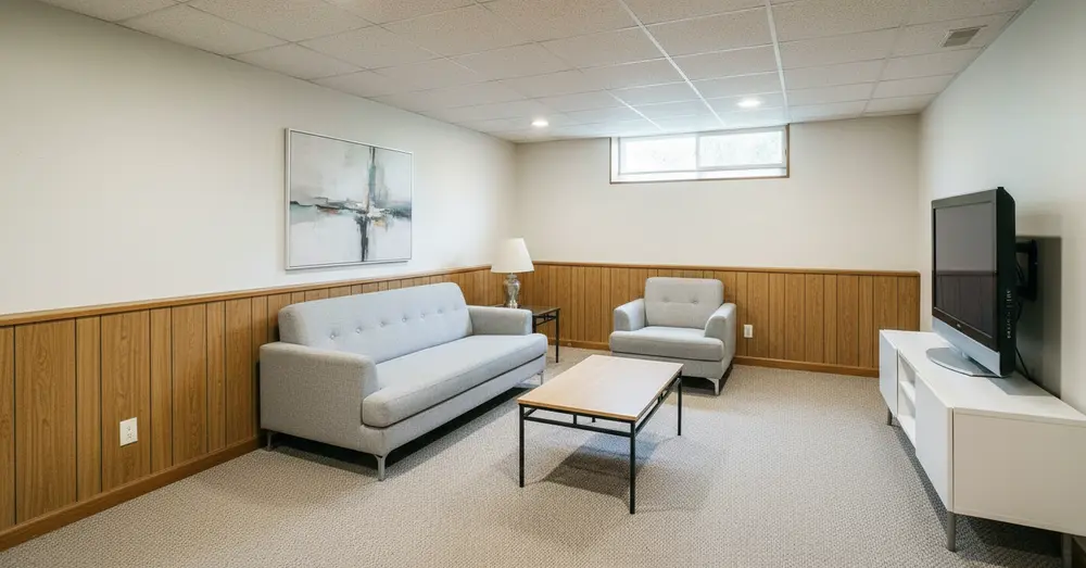Living room redesigned in modern style using AI