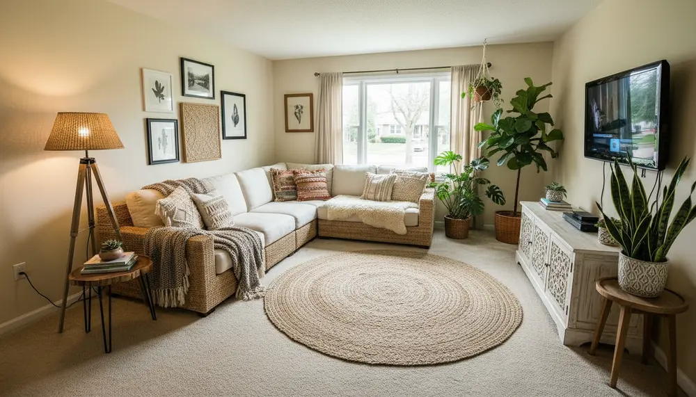 Living room redesigned in a modern style using AI