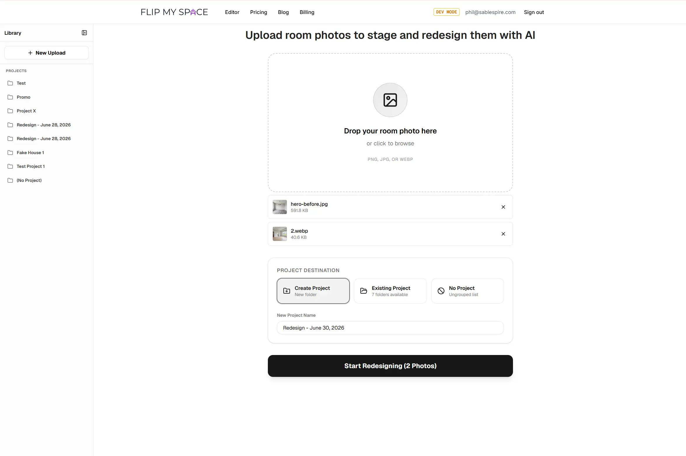 A batch upload queue with multiple property photos loaded and ready